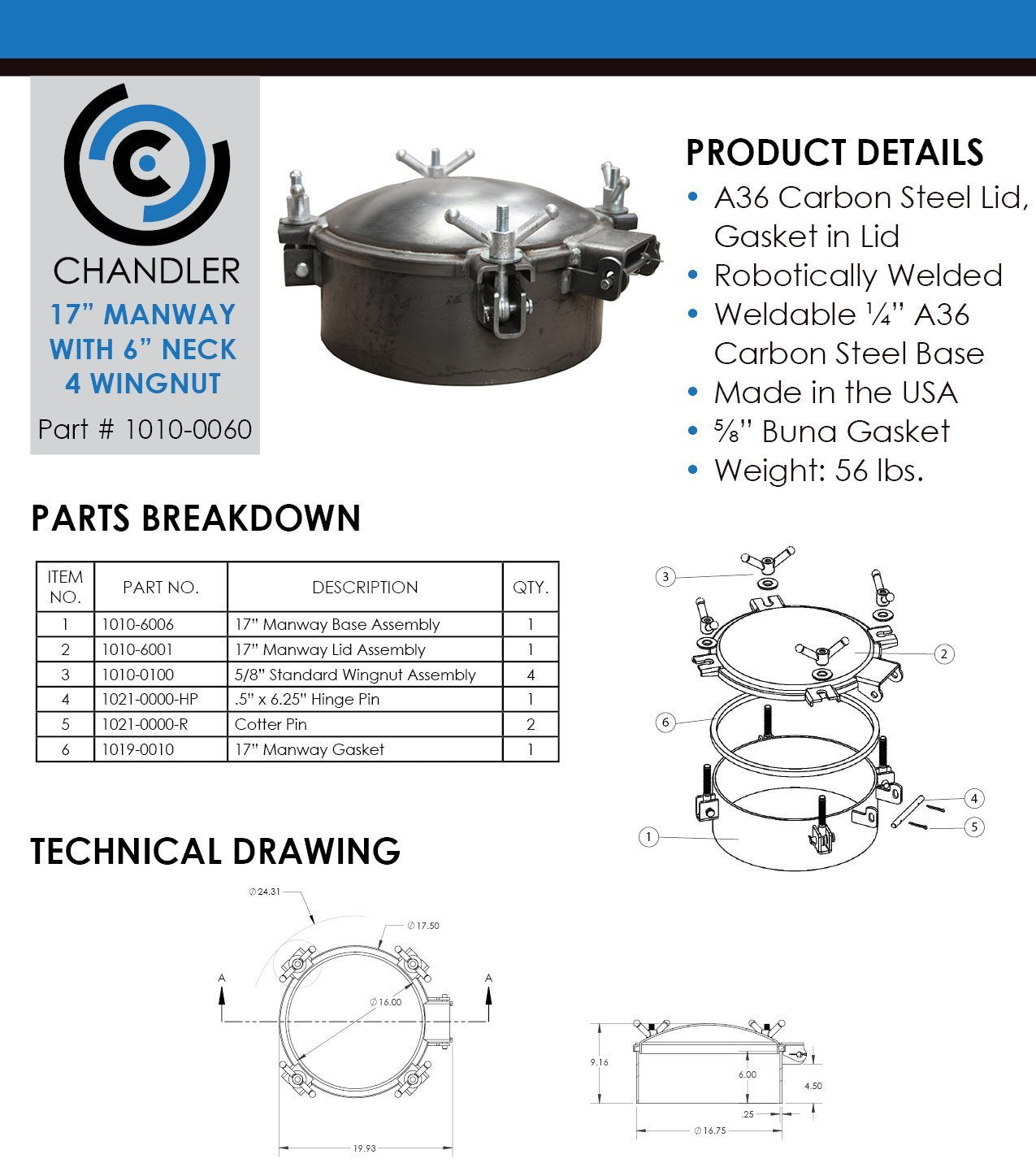 Chandler VAC 17" Chandler Manway