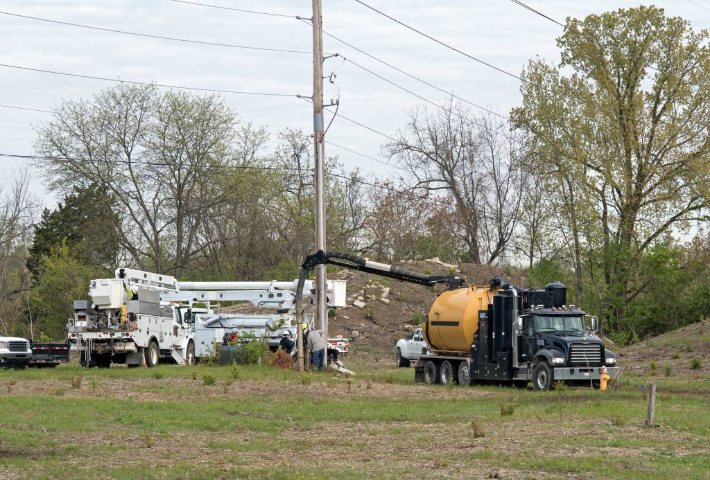 A hydro excavator vacuum truck
