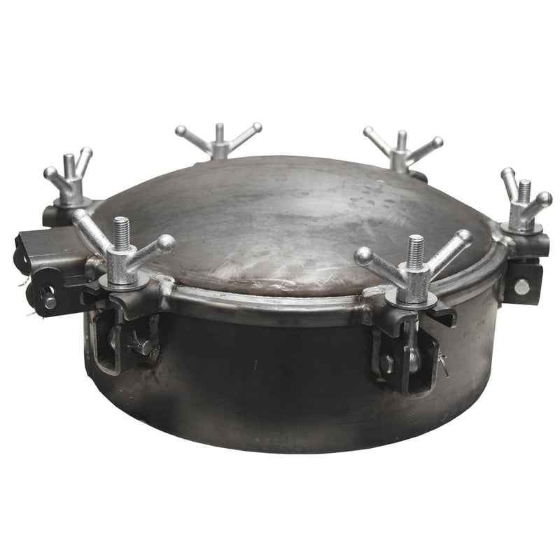 Chandler 20" manway Features:  Gasket in Lid Robotically Welded Weldable 1/4" A36 Carbon Steel Base 5 or 6 Standard Wing Nut Assembly Made in the USA 5/8" Buna Gasket Weight