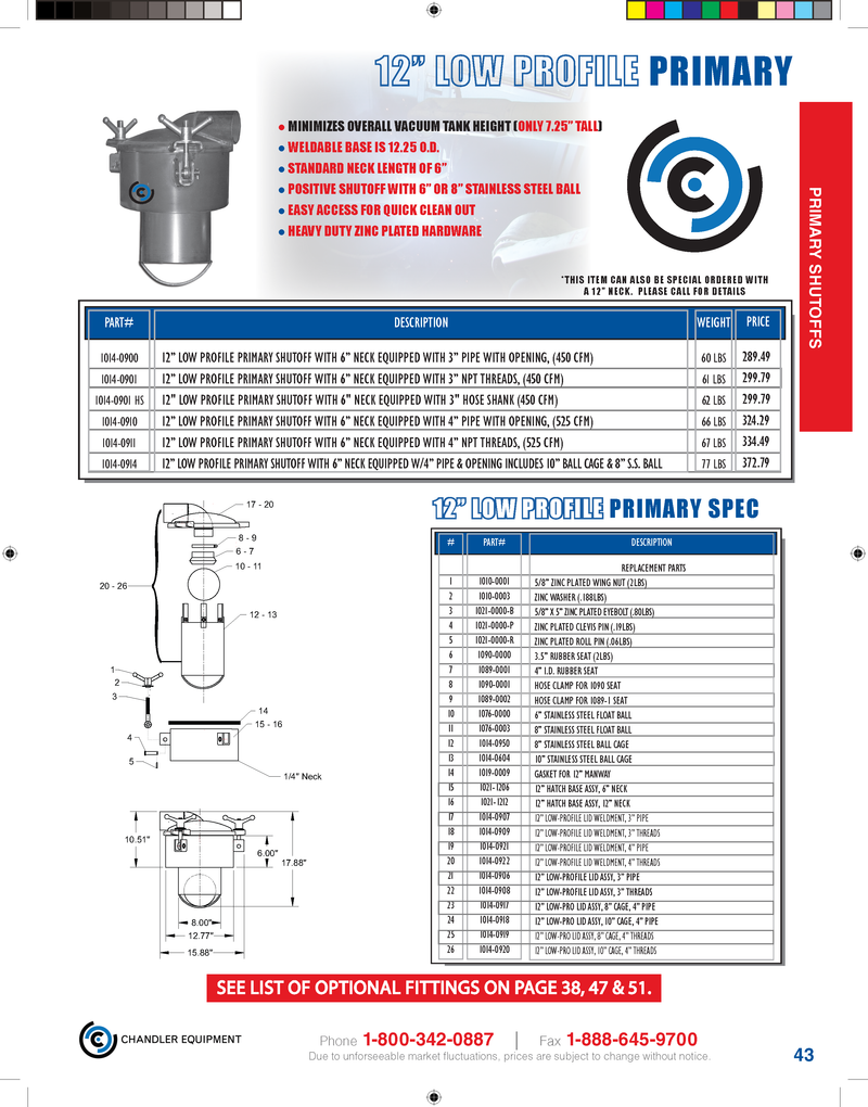 Chandler VAC 12" Low Profile Primary Shutoff